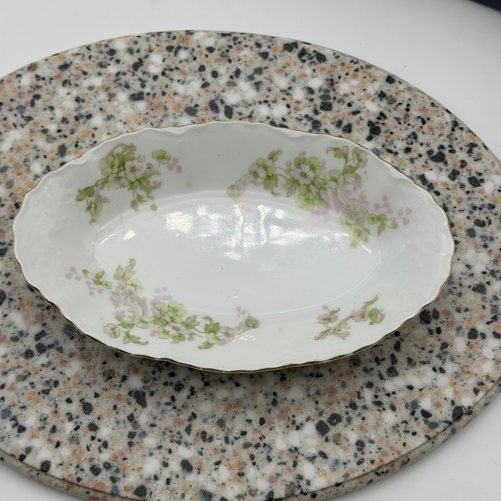 Vintage L S & S Carlsbad Austria Oval Scalloped Floral Porcelain Small Oval Dish